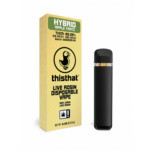 “Apple Tartz THCa Live Rosin Vape Pen by ThisThat — sweet apple flavor, solventless 1g disposable”
