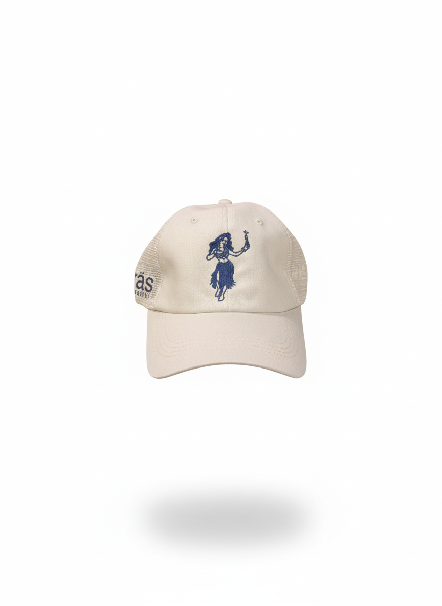 “Beige Gras Waikiki Hat — lightweight cotton adjustable cap with local logo embroidery”
