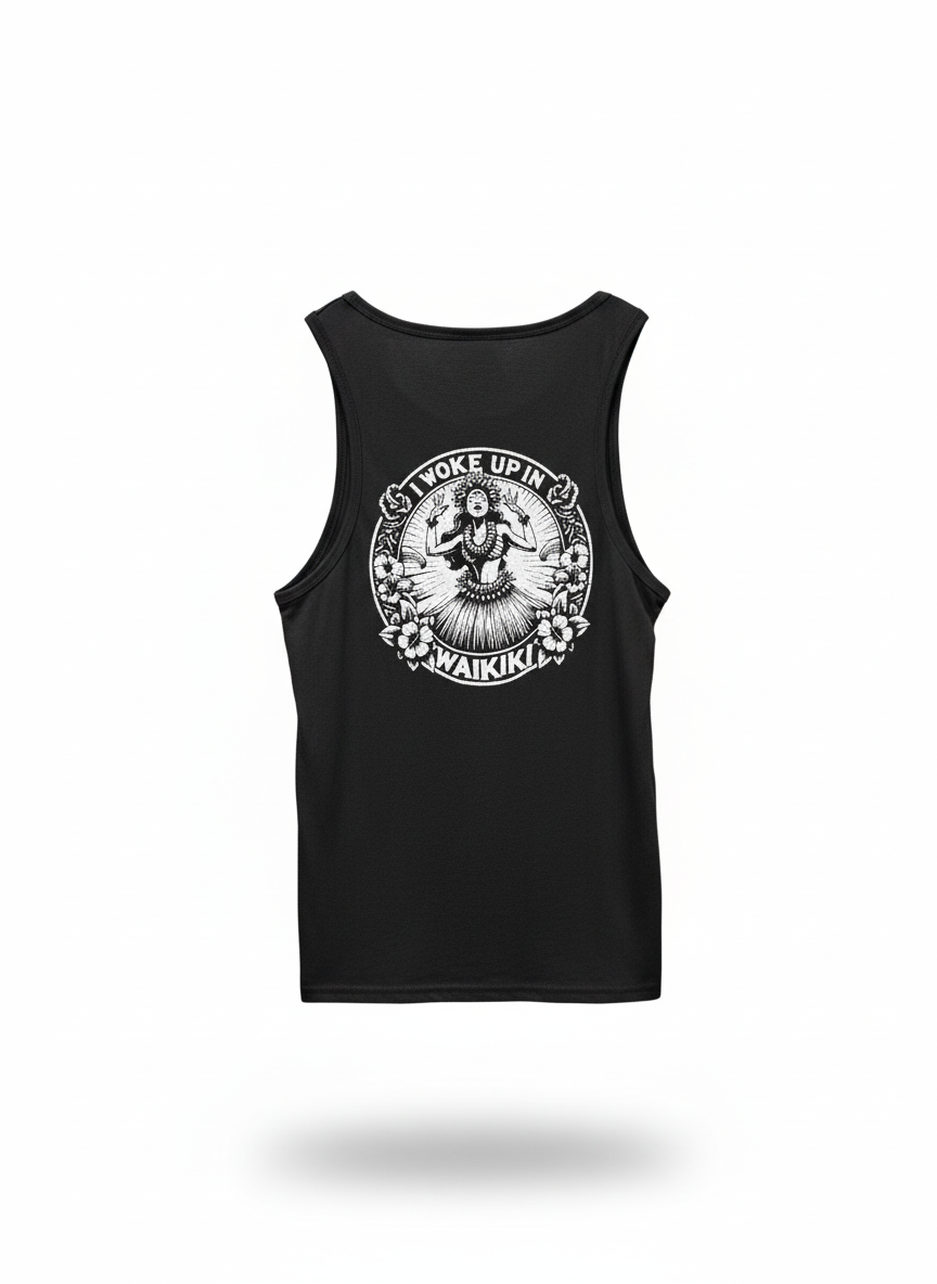 “Black Gras Waikiki Tank Top — unisex cotton tank with printed logo, lightweight and breathable”