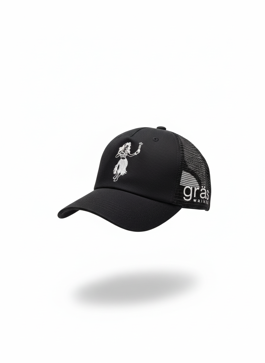“Black Gras Waikiki Hat — unstructured cotton baseball cap with embroidered logo”