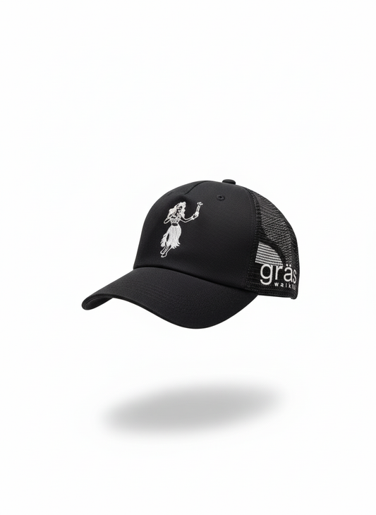 “Black Gras Waikiki Hat — unstructured cotton baseball cap with embroidered logo”