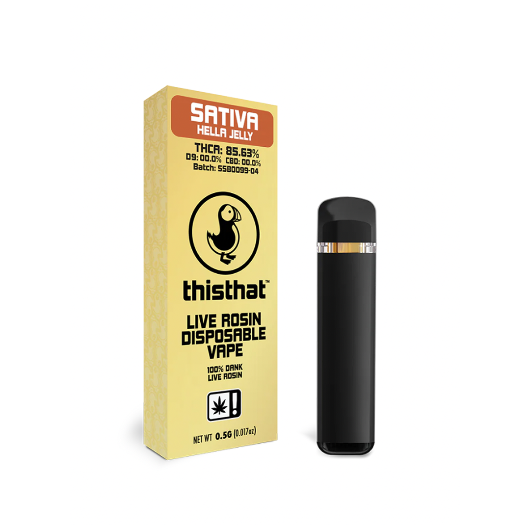 “Hella Jelly THCa Live Rosin Vape Pen by ThisThat — uplifting sativa 1g solventless vape pen”