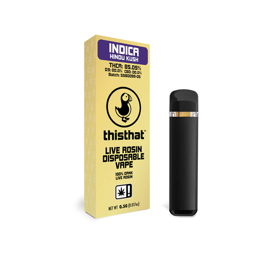 “Hindu Kush THCa Live Rosin Vape Pen by ThisThat — classic indica 1g solventless vape pen”