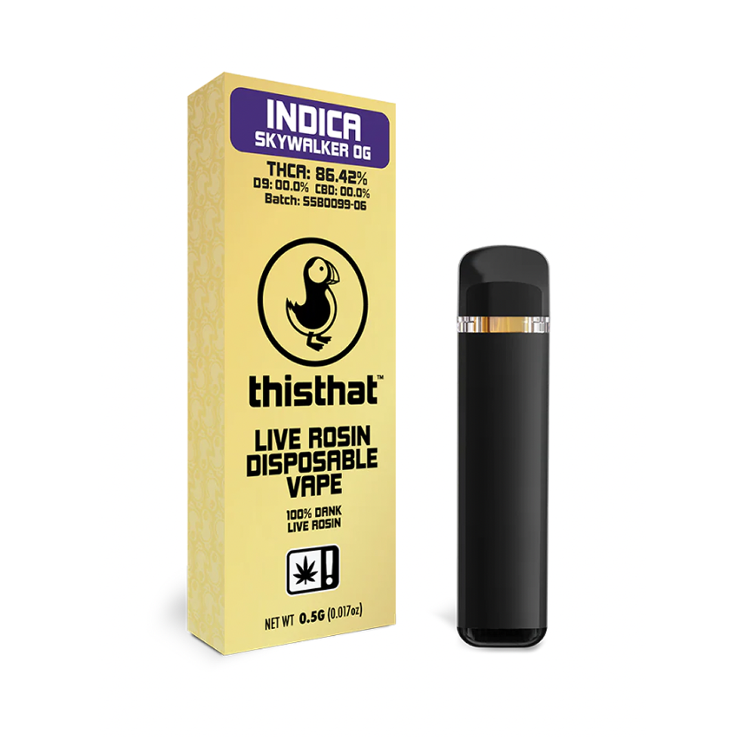 “Skywalker OG THCa Live Rosin Vape Pen by ThisThat — indica strain, smooth solventless 1g vape”